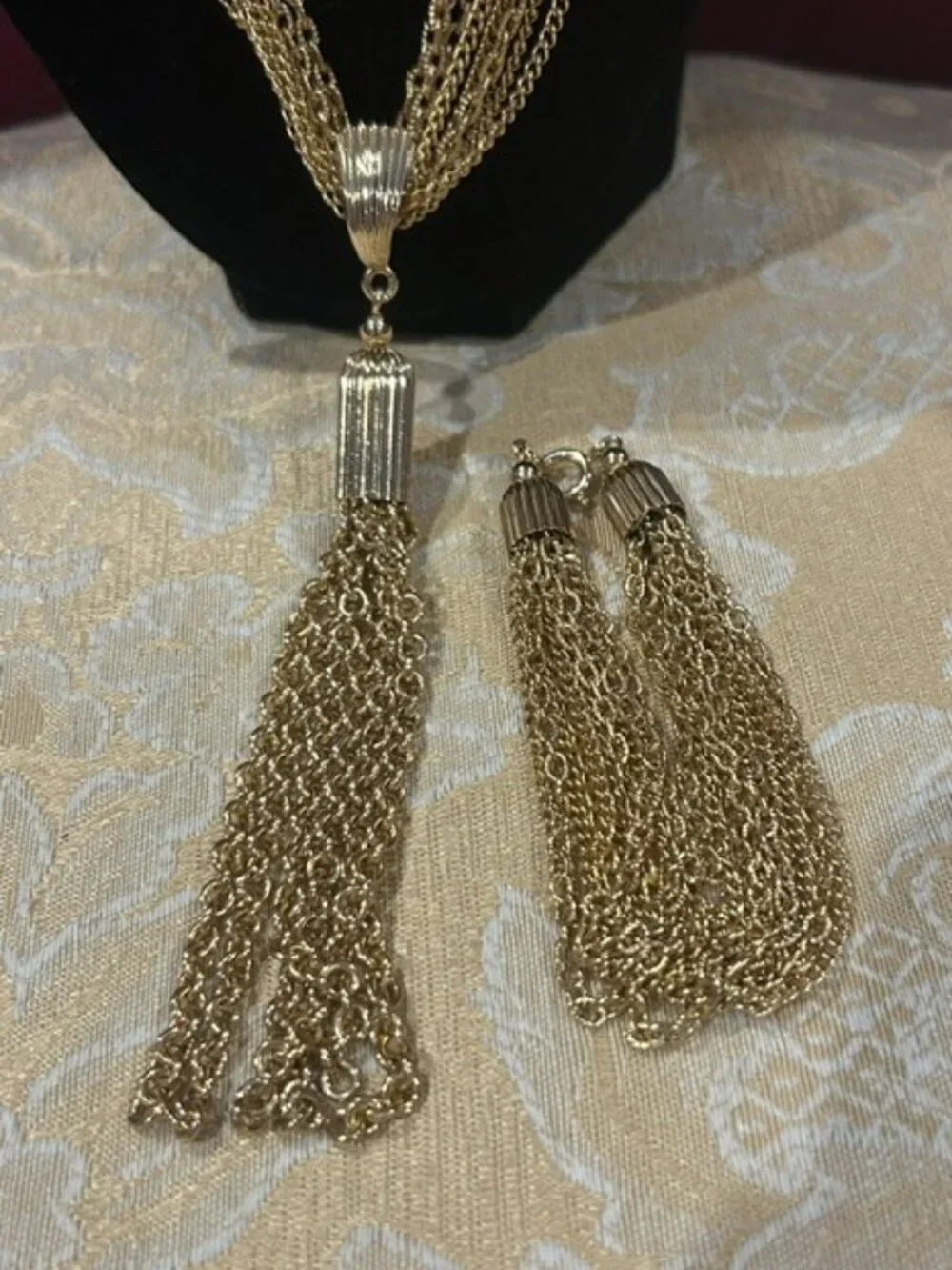 SARAH COVENTRY Multi-Strand Gold Tassel Necklace Bracelet SET